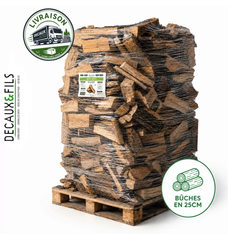 Bois de chauffage sur palette DECAUX, bûches en 25 cm (2.2 stères)