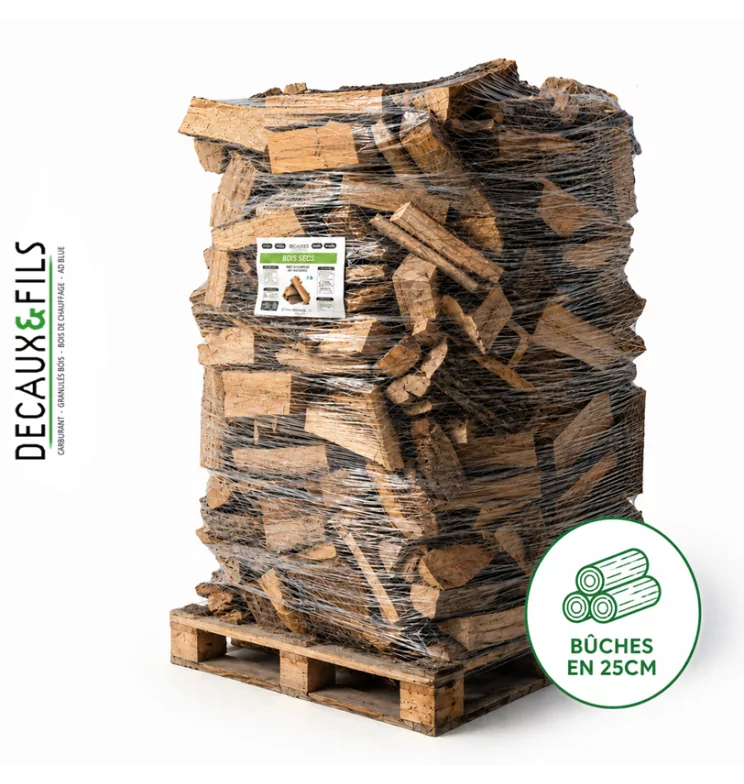Bois de chauffage sur palette DECAUX, bûches en 25 cm (2.2 stères)