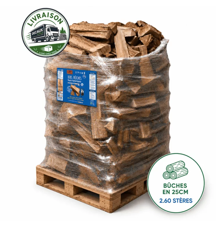Bois de chauffage sur palette WOODSTOCK, bûches en 25cm (1.56 m³-2.60 stères)