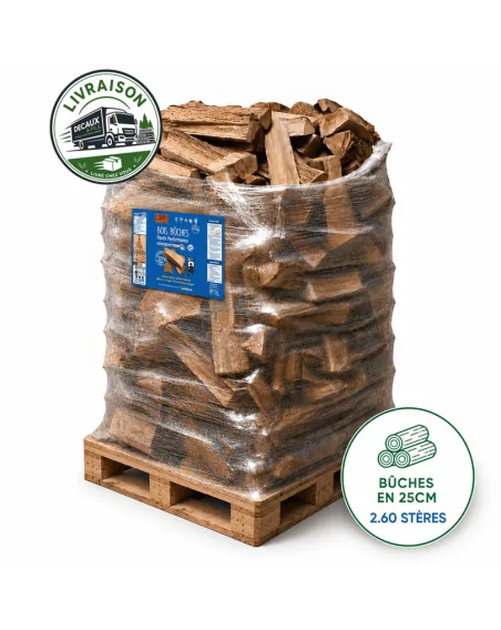 Bois de chauffage sur palette WOODSTOCK, bûches en 25cm (1.56 m³-2.60 stères)