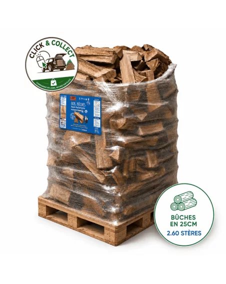 Bois de chauffage sur palette WOODSTOCK, bûches en 25cm (1.56 m³-2.60 stères)